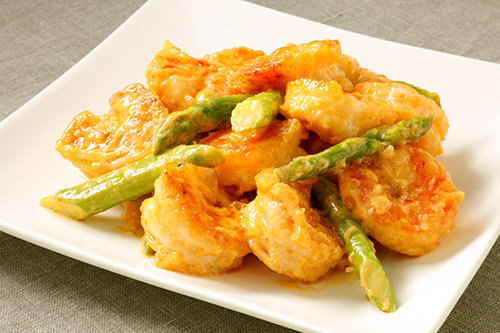 Asparagus and shrimp egg salad with special sesame sauce500x300